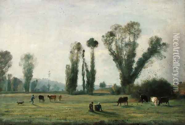 Prairie at Bercenay-en-Othe, Aube, c.1893 Oil Painting - Nicolas Louis Cabat