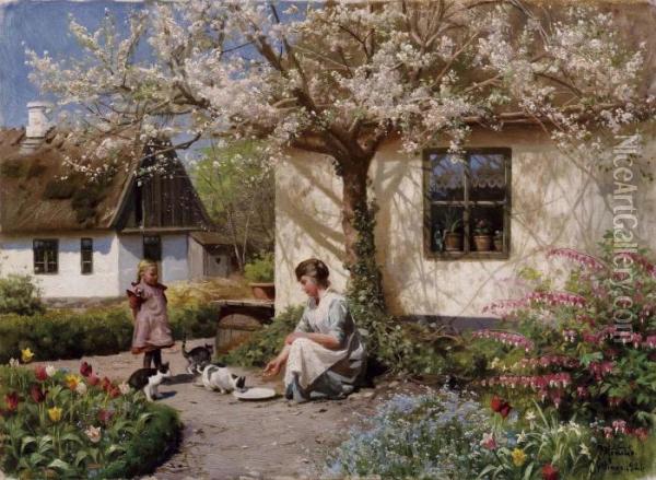 La Pappa Dei Mici Oil Painting - Peder Mork Monsted
