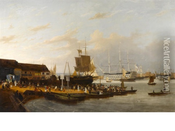 Portsmouth Harbor From The Beach At Gosport Oil Painting - Richard Hume Lancaster