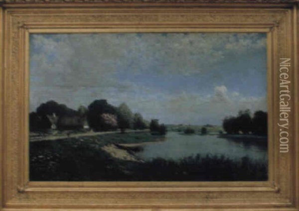 Skansk Gard Vid Vattendrag Oil Painting - Vilhelm Dahlbom