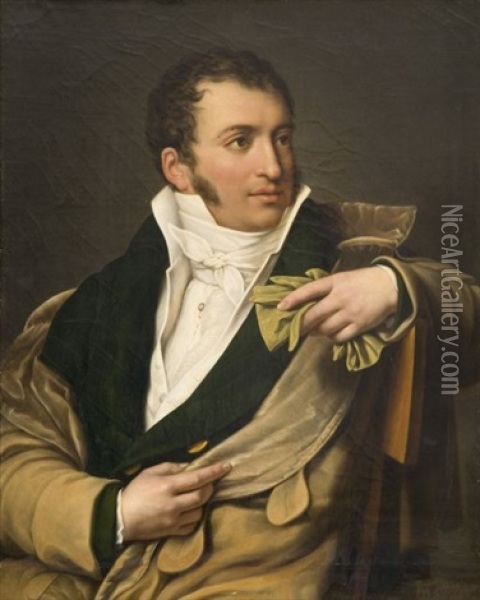 Portrait D'homme Tenant Une Paire De Gants Oil Painting - Felix (Pierre F.) Trezel