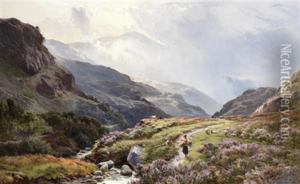 Mountainous Landscape With Figures Oil Painting - Sidney Richard Percy