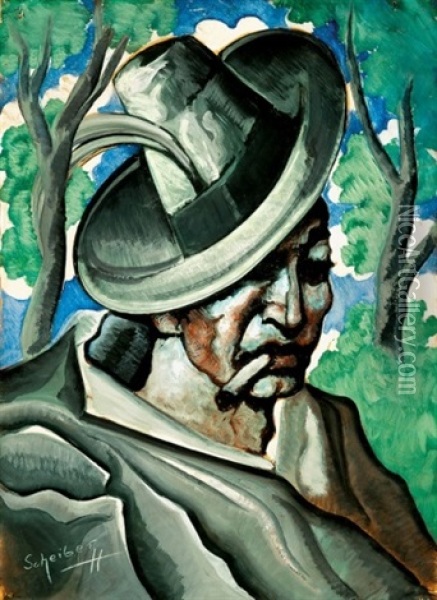 Kalapos Ferfi (man In A Hat) Oil Painting - Hugo Scheiber