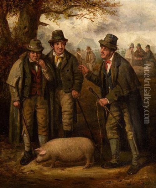 The Pig Market Oil Painting - Charles Henry Cook