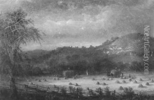 Landscape With Haystacks Oil Painting - John White Allen Scott
