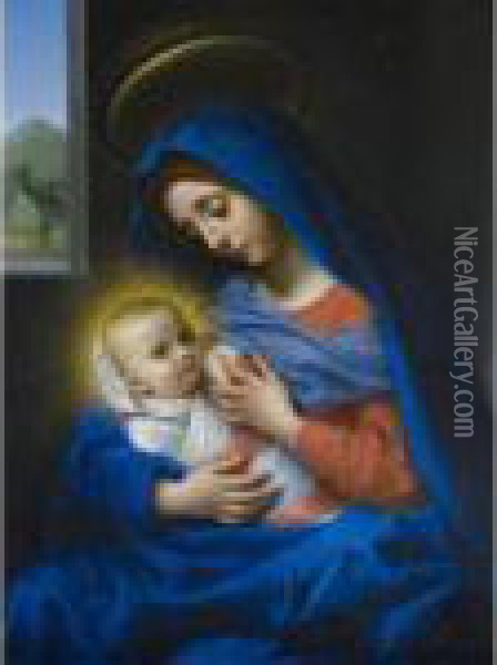 Madonna Suckling The Christ Child Oil Painting - Carlo Dolci
