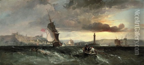 Trading Brigs Heading Into Whitby On The Tide Oil Painting - George William Crawford Chambers