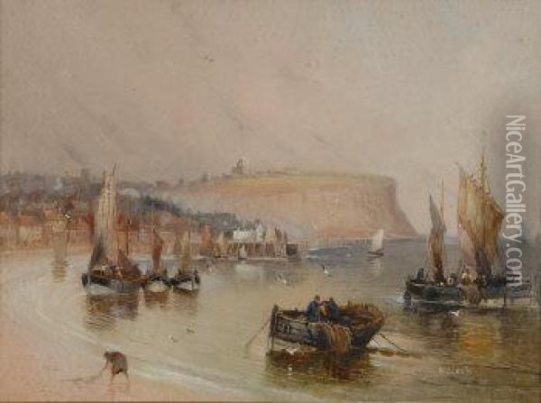 Scarborough, Fishing Boats At First Light Oil Painting - Walter Meegan