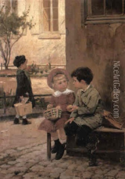 Lunchtime Oil Painting - Henry Jules Jean Geoffroy