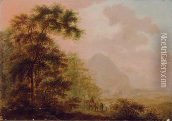 Travelers On A Path In A Valley Landscape Oil Painting - Johann Christian Vollerdt or Vollaert