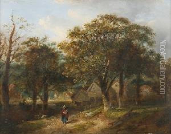 Woodland Scene With Figure Oil Painting - William Henry Crome