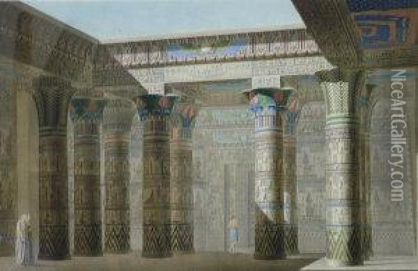 Vue Perspective Interieurecoloriee Prise Sous Le Portique Du Grand Temple Oil Painting - Antoine Phelippeaux