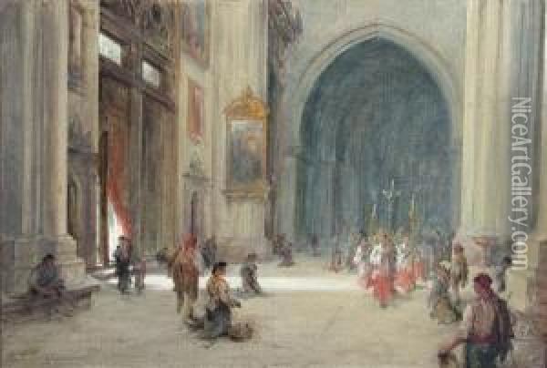 The Procession, An Italian Church Oil Painting - Pollok Sinclair Nisbet