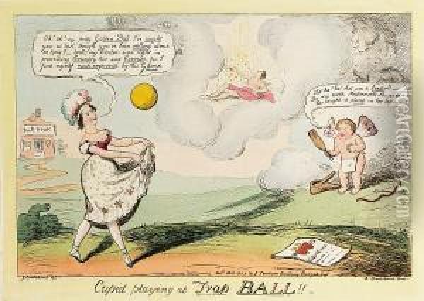 Cupid Playing At Trap Ball!! Oil Painting - I. Robert and George Cruikshank