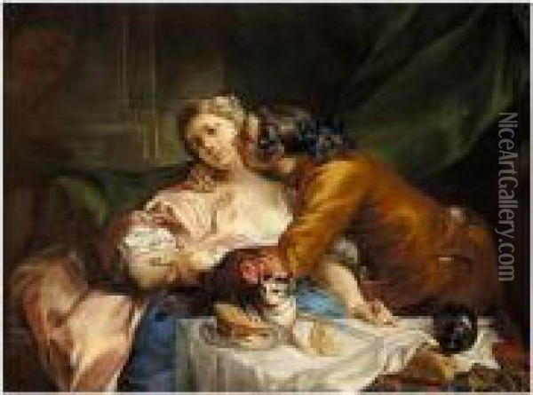 The Stolen Kiss Oil Painting - Jean, Le Romain Alaux