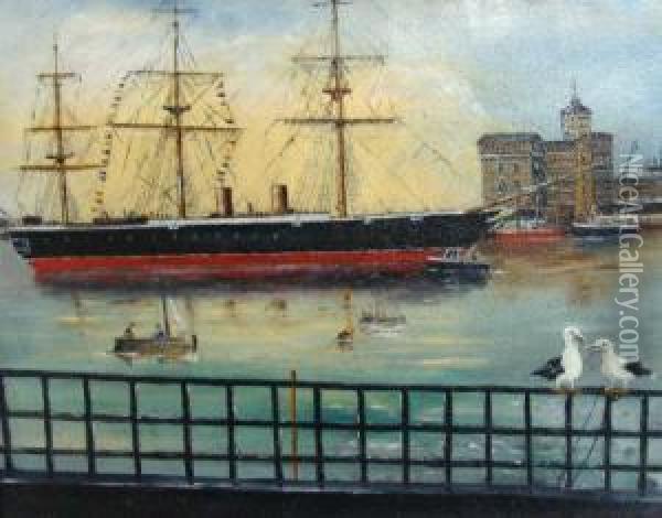 Quay Portsmouth Oil Painting - Frank Richards