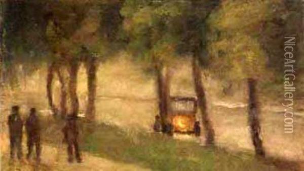 Figures And Car Oil Painting - Clarice Marjoribanks Beckett