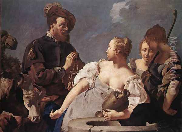 Rebecca at the Well c. 1740 Oil Painting - Giovanni Battista Piazzetta
