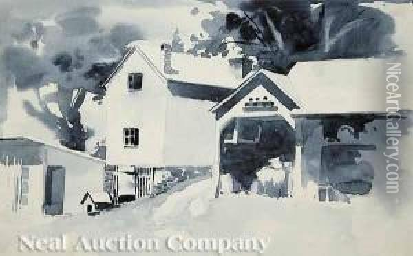 Newengland Cottage And Barn Oil Painting - Ellsworth Woodward