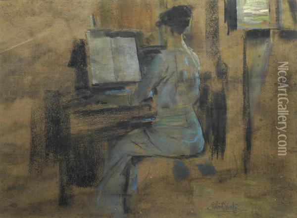 La Pianista Oil Painting - Silvio Bicchi