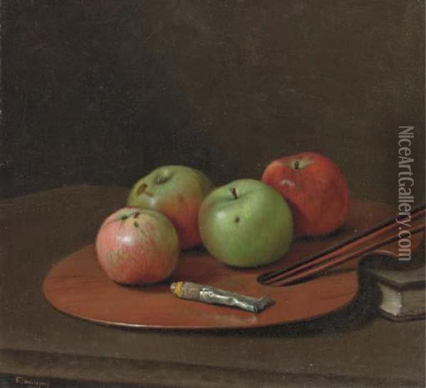 Apples On An Artist's Palette Oil Painting - G.Pierre Beauregard