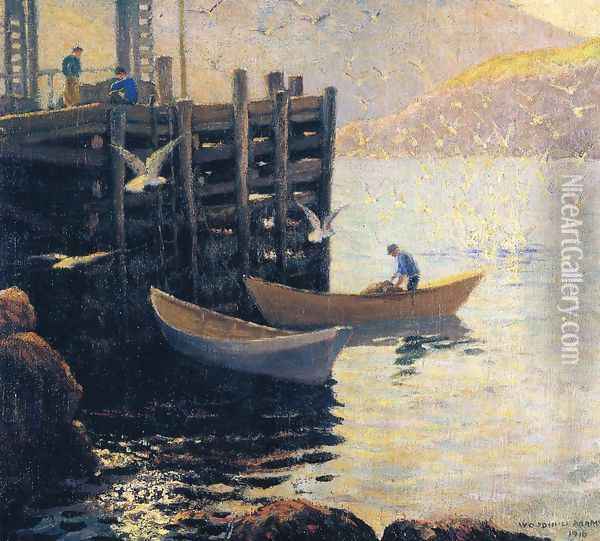 Below the Wharf Oil Painting - Woodhull Adams