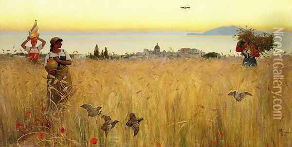 Women in the Wheat Fields, Anacapri Oil Painting - Charles Caryl Coleman