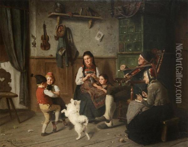 Dancing To The Fiddle Oil Painting - Heinrich Leinweber