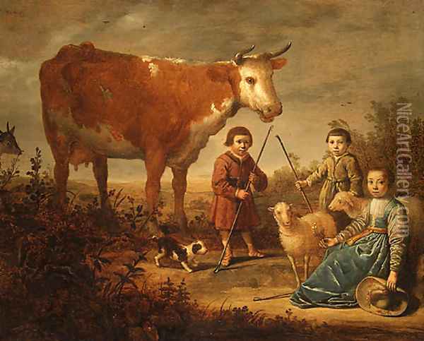 Children and a Cow Oil Painting - Aelbert Cuyp