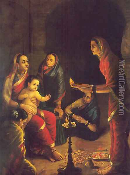 Krishna Drishta Oil Painting - Raja Ravi Varma
