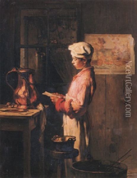 Lettre De Son Pere Oil Painting - Joseph Bail