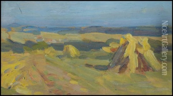 Haystacks (+ Village By The Shore) Oil Painting - Helen Galloway Mcnicoll
