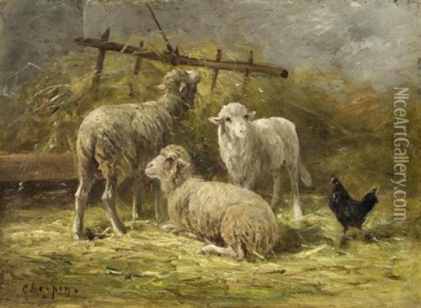 Drei Schafe Im Stall Oil Painting - Albert Charpin