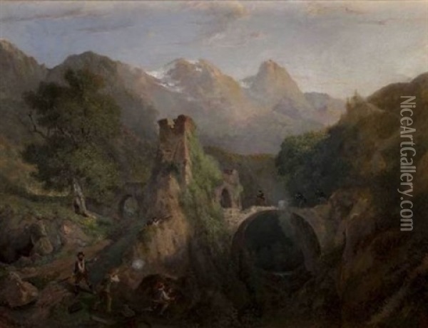 Scene D'embuscade Dans Un Paysage Montagneux Oil Painting - Hermann Herzog