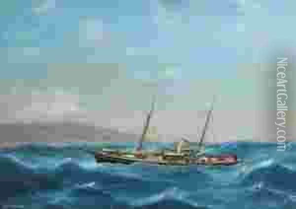 Ritrattodello Steam Yacht Marjorie In Mare Aperto Oil Painting - Antonio de Simone
