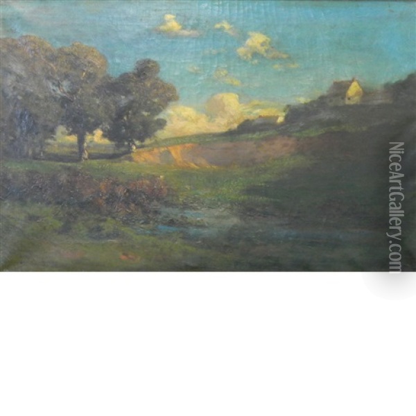Landscape With A Pond And Cottages Oil Painting - Julian Walbridge Rix