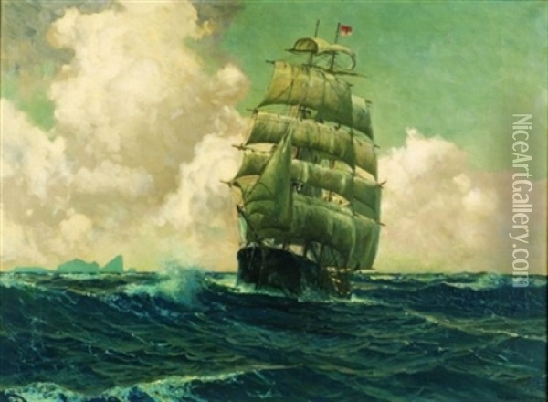 Ship Under Full Sail Oil Painting - Michael Zeno Diemer