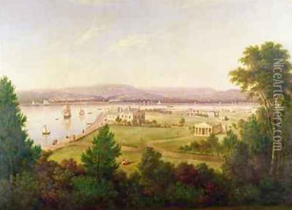 View of Exmouth from the Beacon Walls Oil Painting - W.H. Hallett