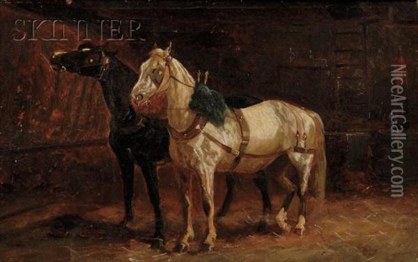 Two Horses In A Stall Oil Painting - Scott Leighton