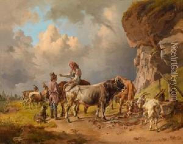 Viehhirten In Der Ukraine Oil Painting - Johann Nepomuk Rauch De Milan