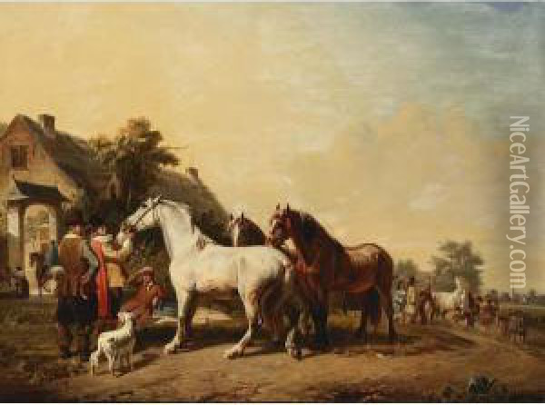 The Inspection At The Horse Fair. Oil Painting - Edmond Jean Baptiste Tschaggeny