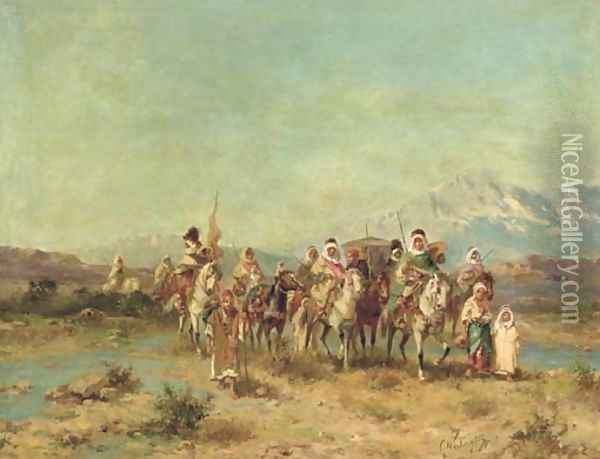 An Arab Caravan Oil Painting - Georges Washington