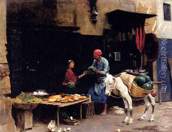 The Watermelon Seller Oil Painting - Raphael von Ambros