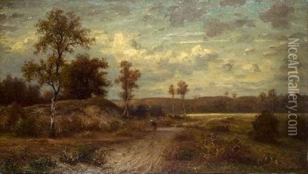 Herbstliche Landschaft Mit Bauerin Oil Painting - Karl Peter Burnitz
