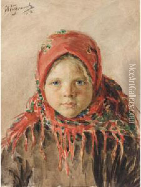 Russian Peasant Girl Oil Painting - Ivan Semionovich Kulikov