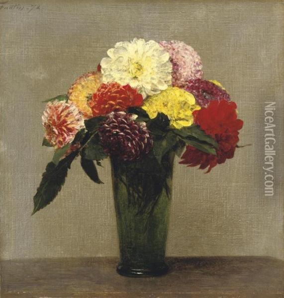 Bouquet De Dahlias Oil Painting - Ignace Henri Jean Fantin-Latour