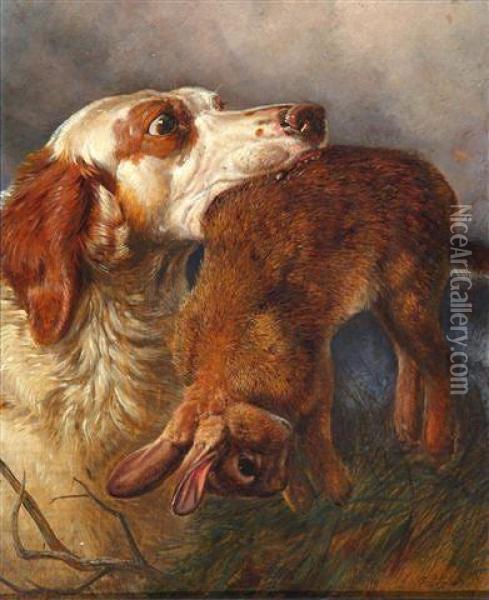 Spaniel With Dead Hare Oil Painting - Richard Ansdell