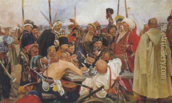 Die Saporosher Kosaken Schreiben Einen Brief Oil Painting - Ilya Repin