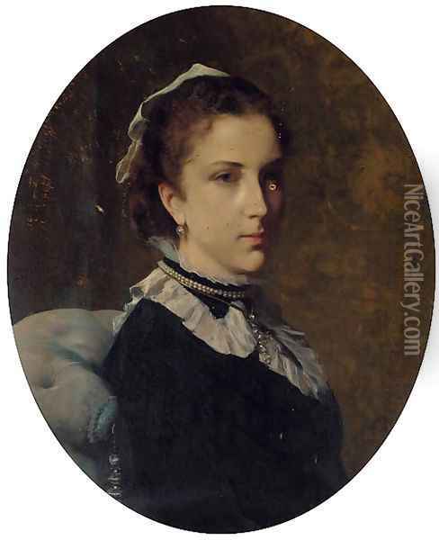 Portrait of Edith Sancroft-Kohnes, bust-length, in a black dress with grey collar Oil Painting - Federico Andreotti