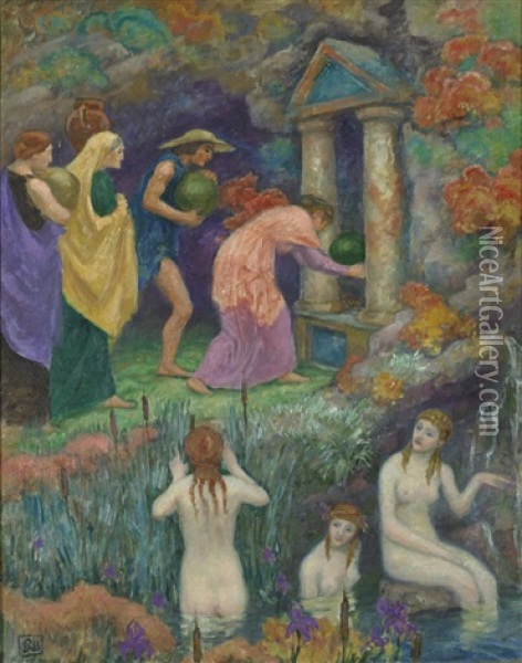Offrande Aux Nymphes, Offering To The Nymphs Oil Painting - Rupert Bunny